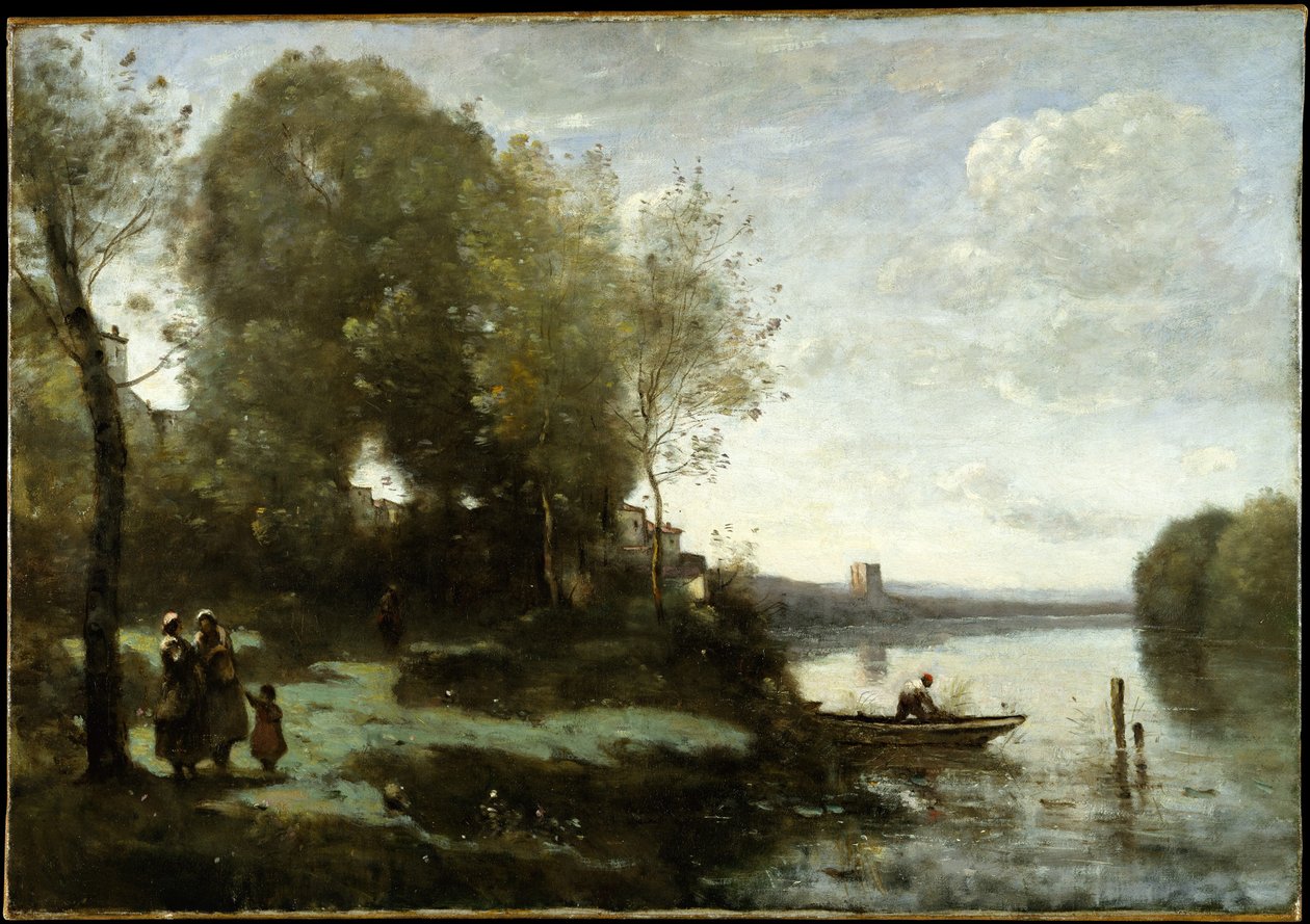 Joki ja kaukainen torni tekijältä Jean Baptiste Camille Corot