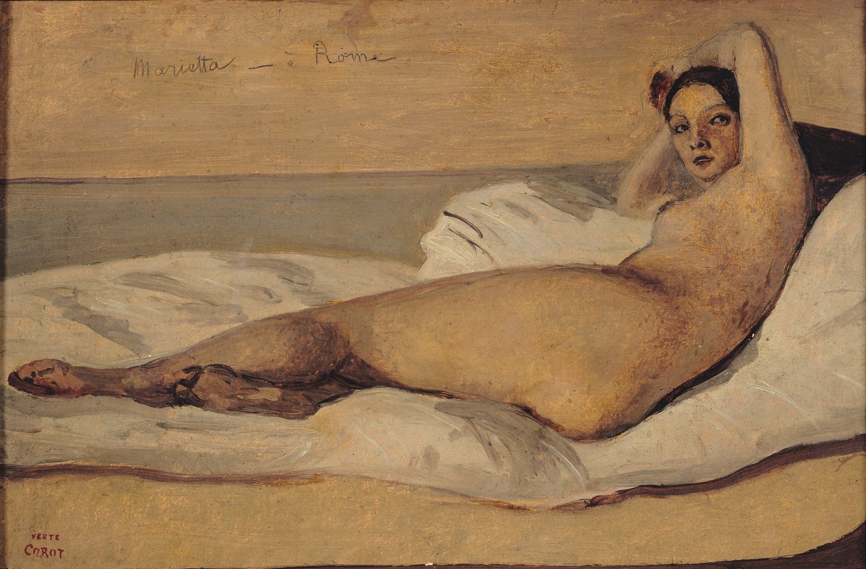 Roomalainen Odalisque (Marietta) 1843 (öljy ja kynä paperille) tekijältä Jean Baptiste Camille Corot