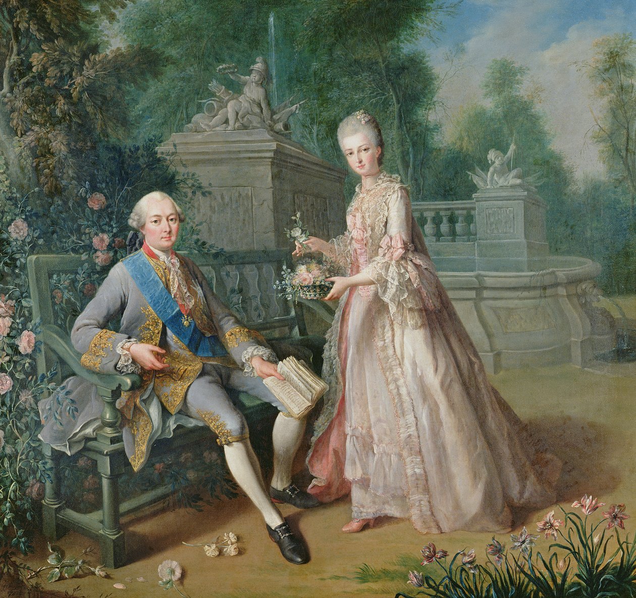 Louis Jean Marie de Bourbon, Duc de Penthievre ja hänen tyttärensä Louise-Marie Adelaide. tekijältä Jean Baptiste Charpentier