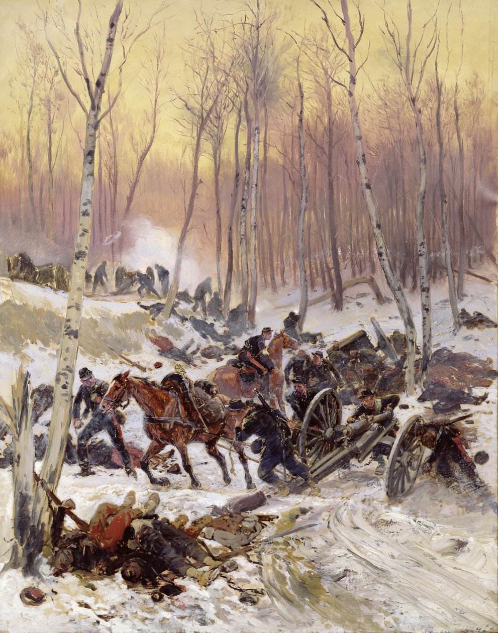 Artillery Combat in a Wood sa panahon ng Siege of Paris, 1870-71 finn tekijältä Jean Baptiste Edouard Detaille