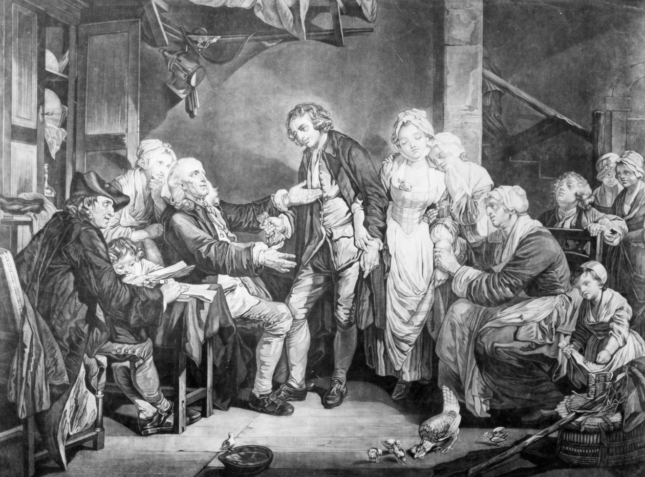 Nuptial Blessing, kaiverrus Samuel De Wilde, 1777 tekijältä Jean Baptiste Greuze