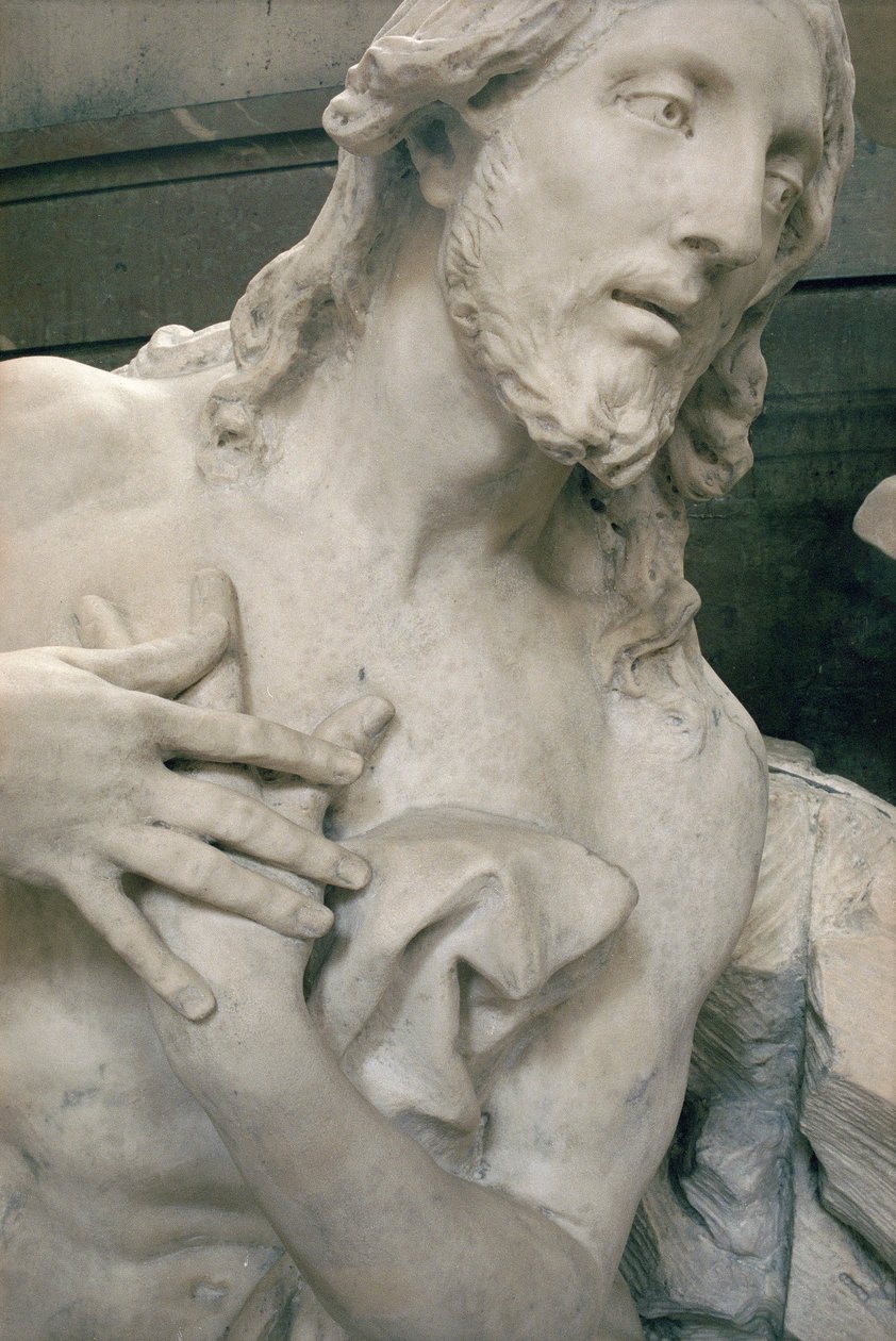 Kristuksen kaste, yksityiskohta, jonka on toteuttanut hänen veljenpoikansa Jean-Baptiste Lemoyne II (1704-78) (marmori) (ks. myös 245286). tekijältä Jean Baptiste I Lemoyne