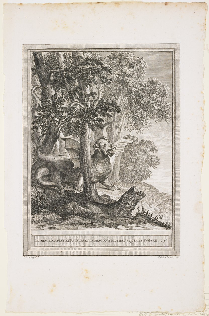 Monenhäntän lohikäärme, Fable XII, c. 1753-1755 tekijältä Jean Baptiste Oudry