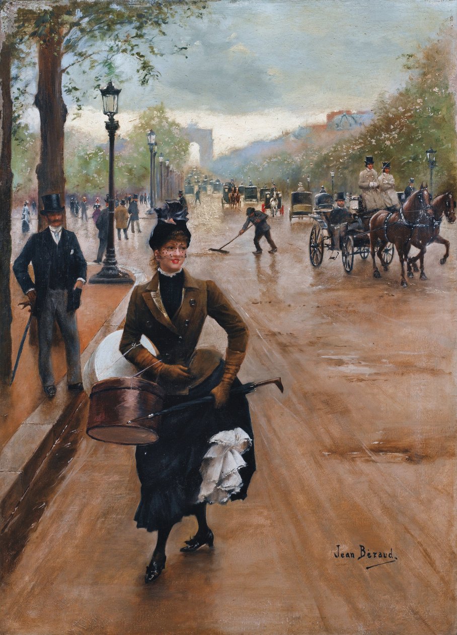 La Modiste Sur Les Champs Elysees - Milliner Champs Elysees -kadulla tekijältä Jean Beraud