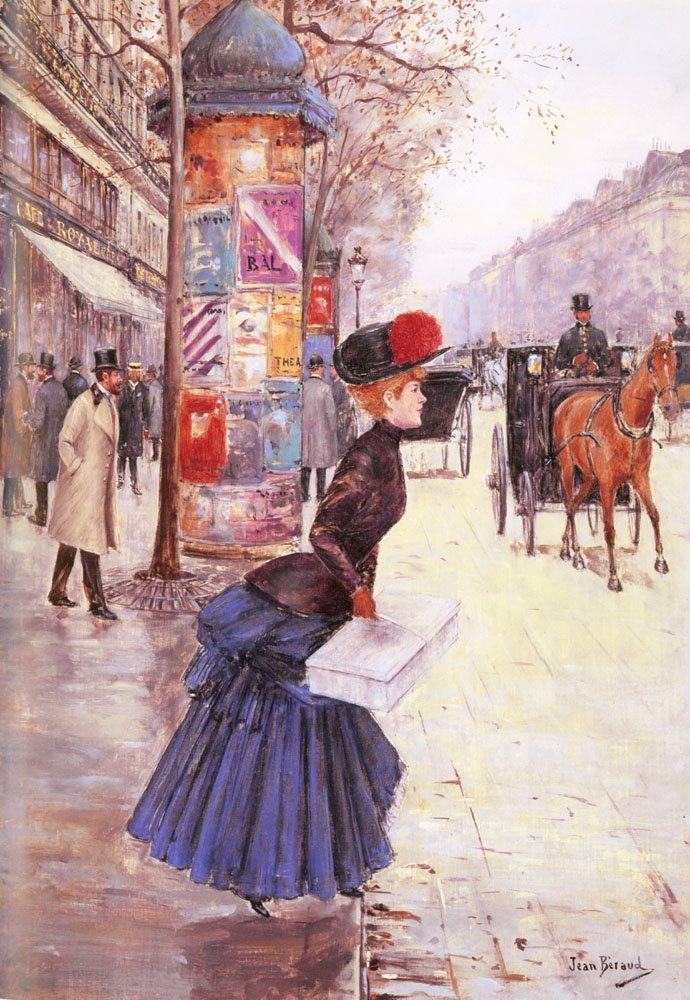Jeune femme traversant le boulevard tekijältä Jean Beraud
