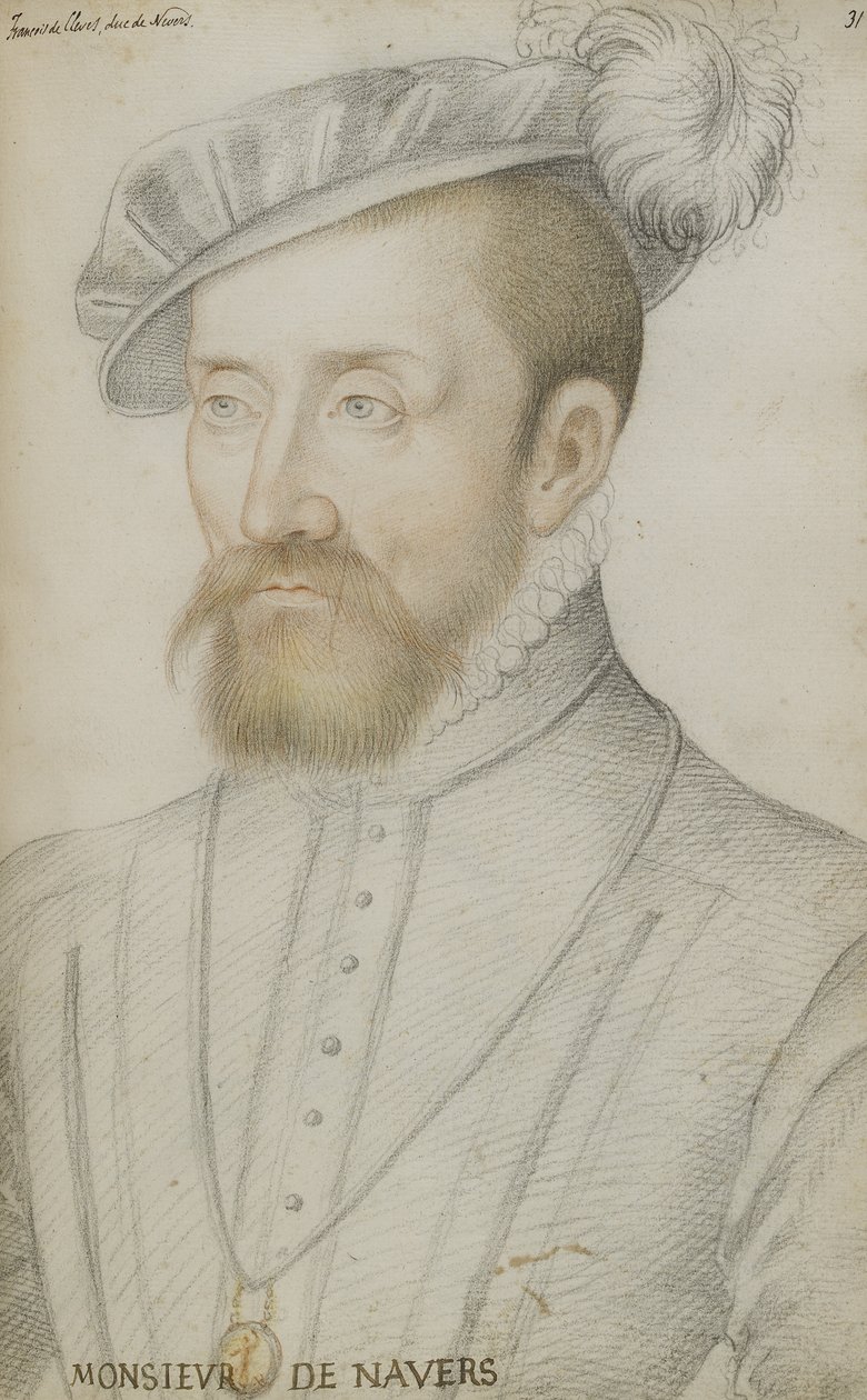 François de Cleves (musta, punainen ja keltainen liitutaulu paperilla) tekijältä Jean Clouet