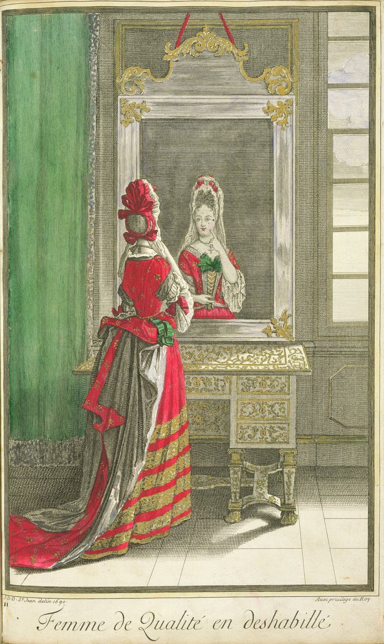 Peiliin katsova nainen, julkaistu n. 1688-1690 tekijältä Jean Dieu de Saint Jean