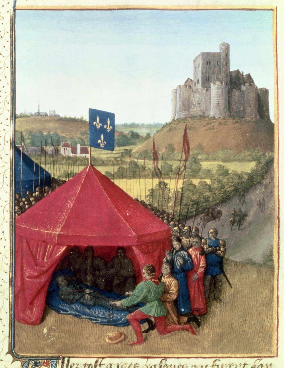 Bertrand du Geusclinin (n.1320-80) kuolema Chateauneuf-de-Randonissa. tekijältä Jean Fouquet