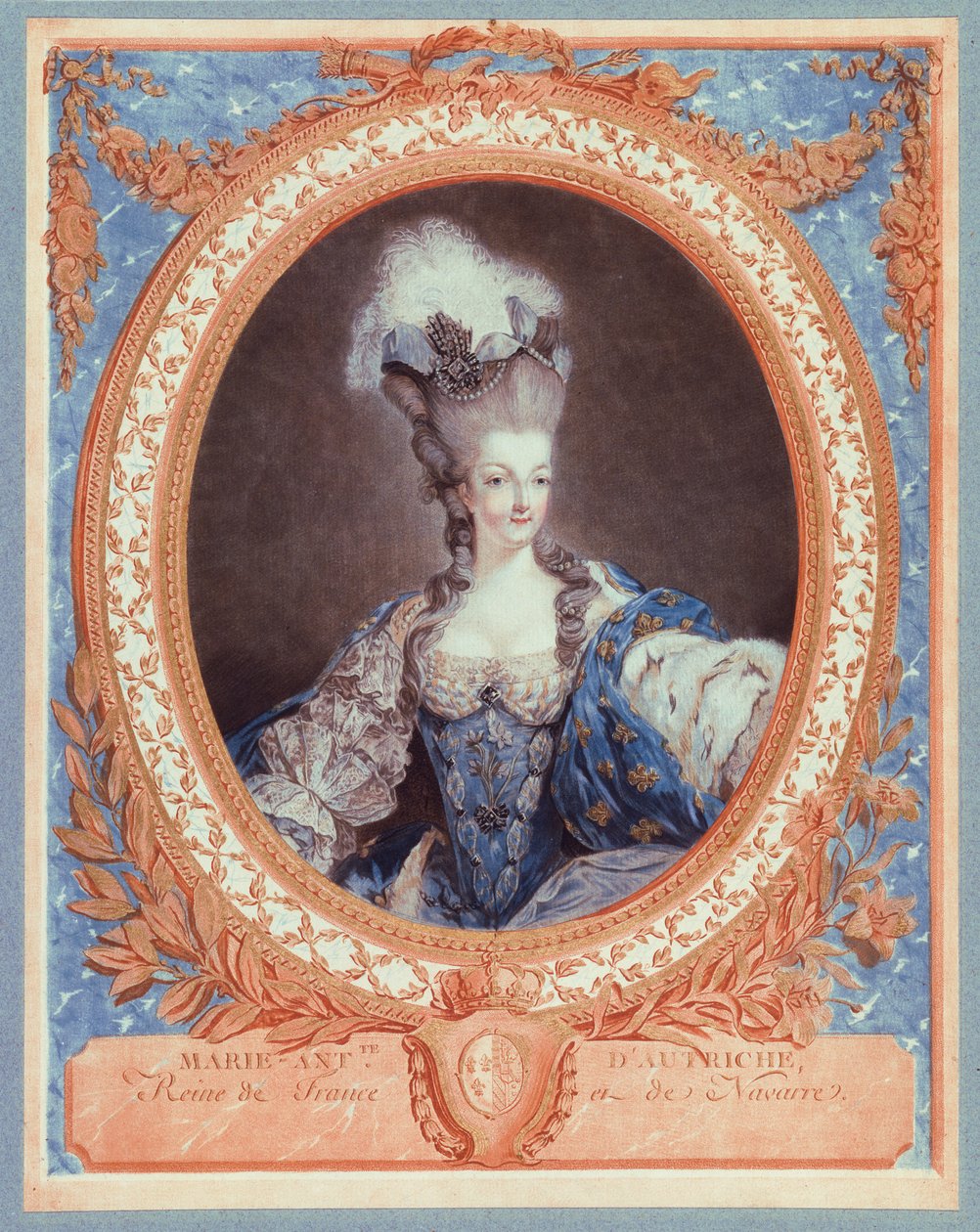 Marie Antoinette, Ranskan ja Navarran kuningatar (väriakvatintaprintti) tekijältä Jean Francois Janinet