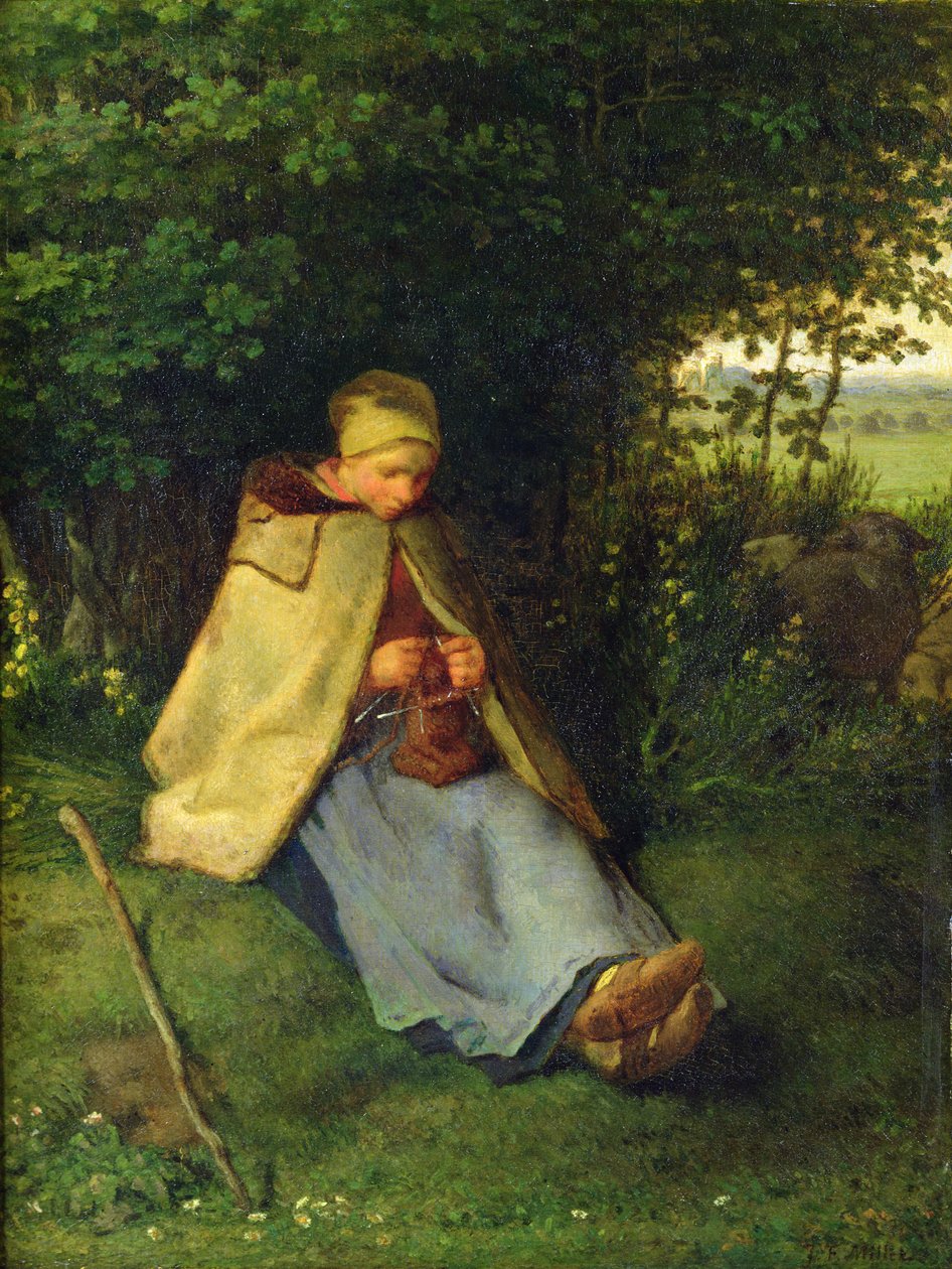 Neuloja tai istuva paimenneulonta, 1858-60 tekijältä Jean Francois Millet