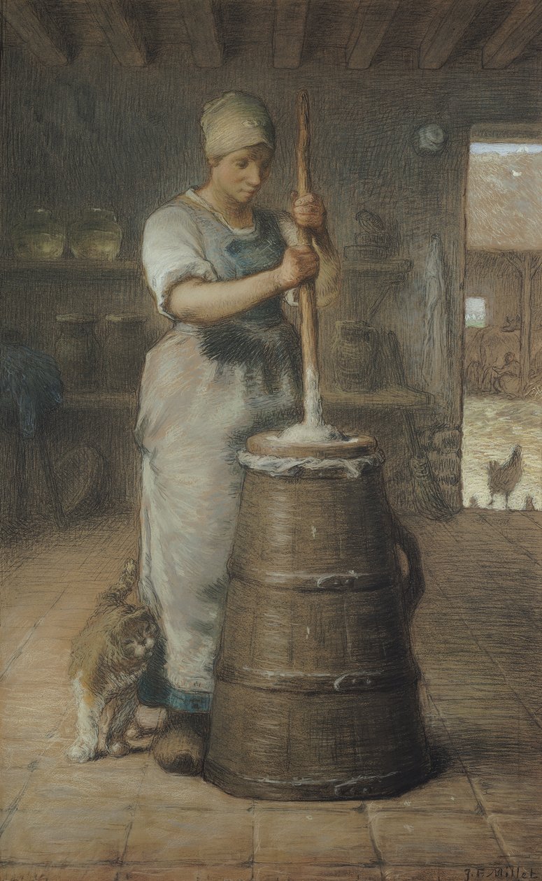 Voin keittäminen, 1866-68 (lyijykynä ja pastelli paperille) tekijältä Jean Francois Millet