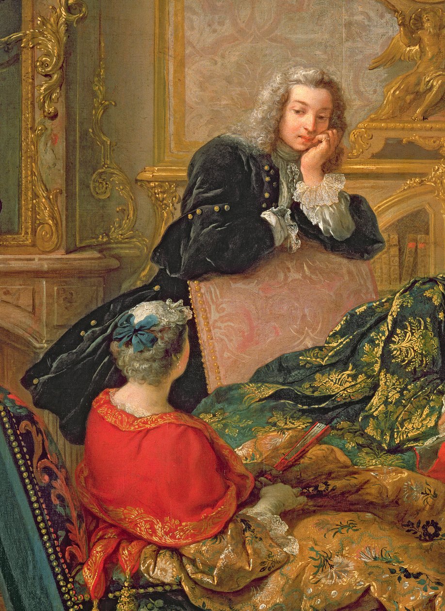 The Reading from Moliere, noin 1728, yksityiskohta 29516:sta tekijältä Jean François de Troy