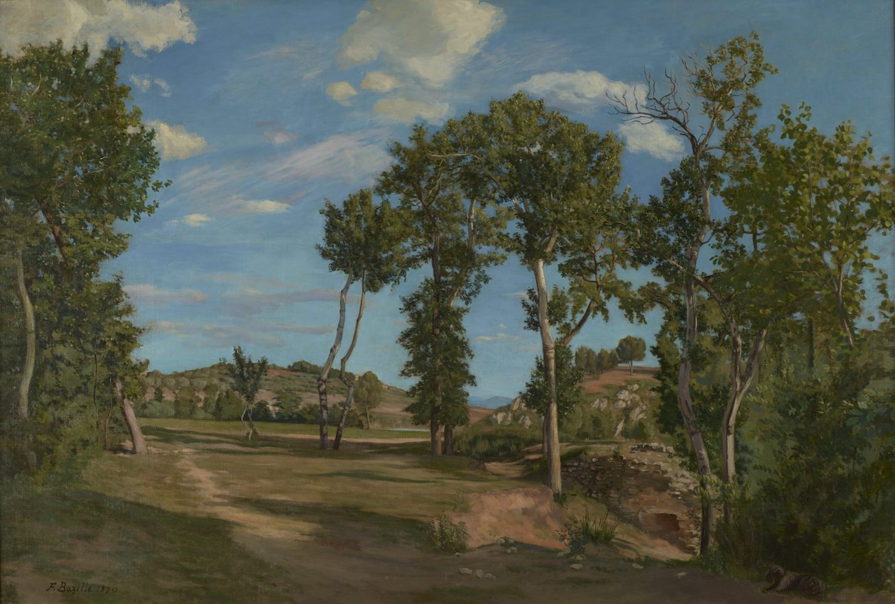Maisema Lez-joen varrella, 1870 tekijältä Jean Frederic Bazille
