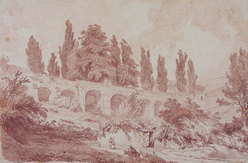 Tukiseinä Villa dEstessä Tivolissa tekijältä Jean Honore Fragonard