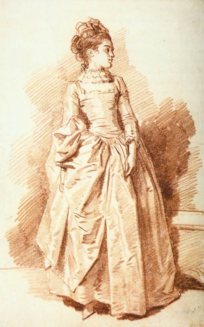 Nuori nainen seisoo tekijältä Jean Honore Fragonard