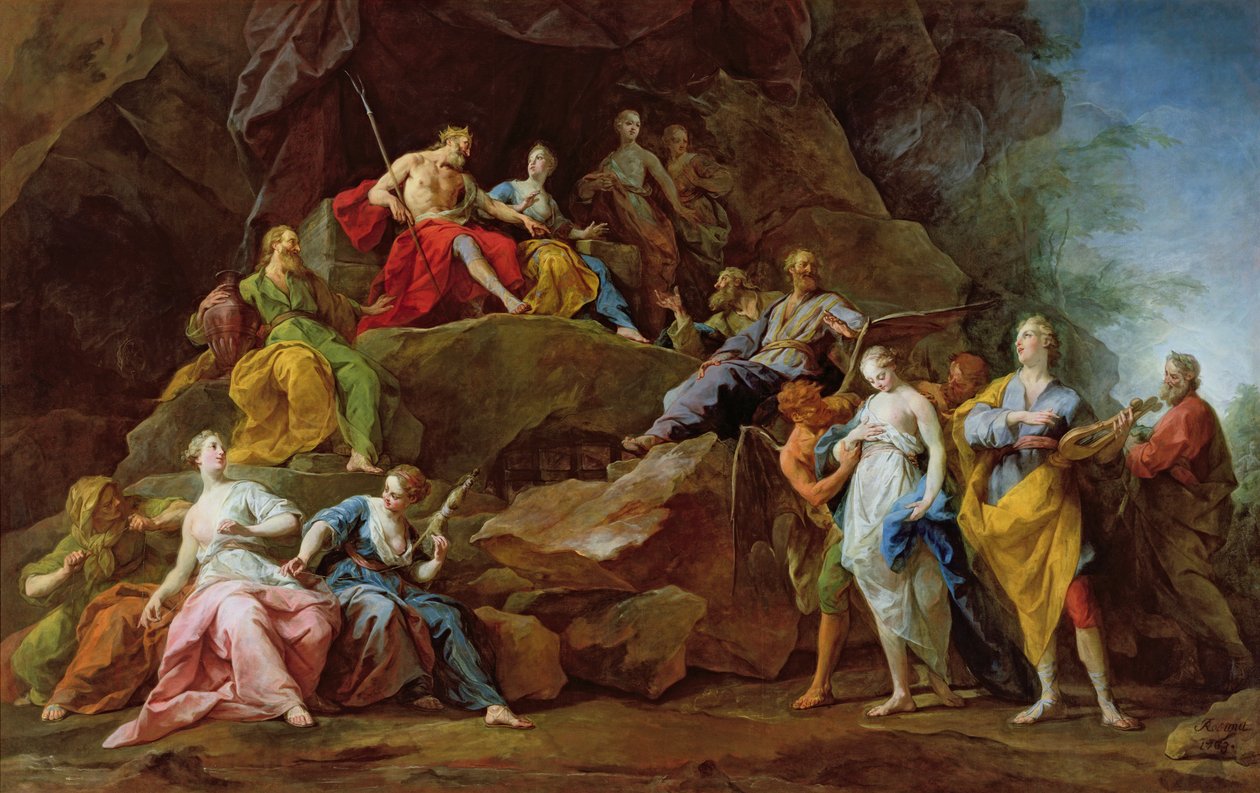 Orpheus in the Underworld, joka valloittaa Eurydiken eli Musiikki, 1763 tekijältä Jean Bernard Restout