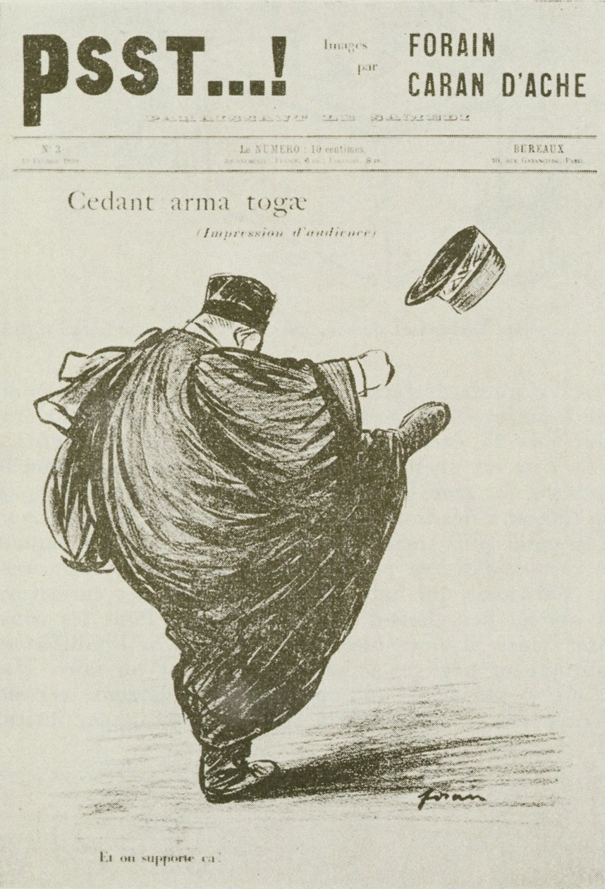 Antakaa aseiden väistyä siviileille. 3, julkaisusta "Psst", 1898 tekijältä Jean Louis Forain