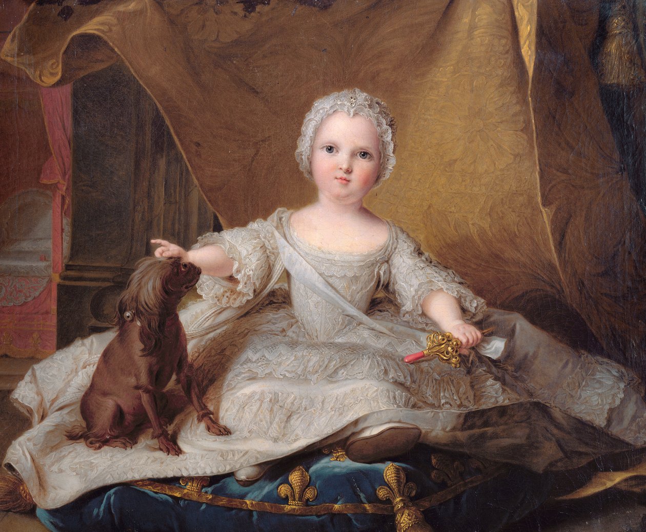 Muotokuva ranskalaisesta Marie-Zephyrestä (1750-55) koiransa kanssa, 1751 tekijältä Jean Marc Nattier