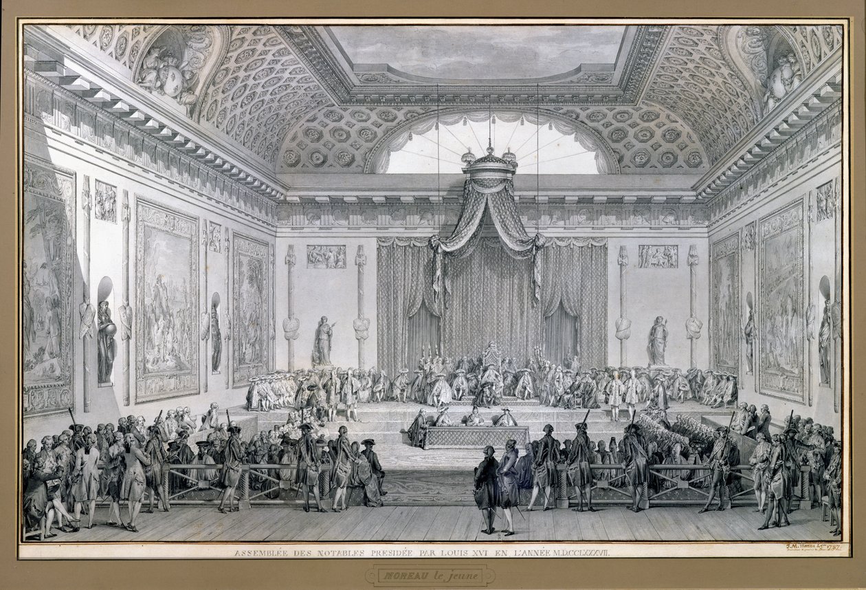 Assemblee des Notables, puheenjohtajana Louis XVI (1754093) 1787 tekijältä Jean Michel the Younger Moreau