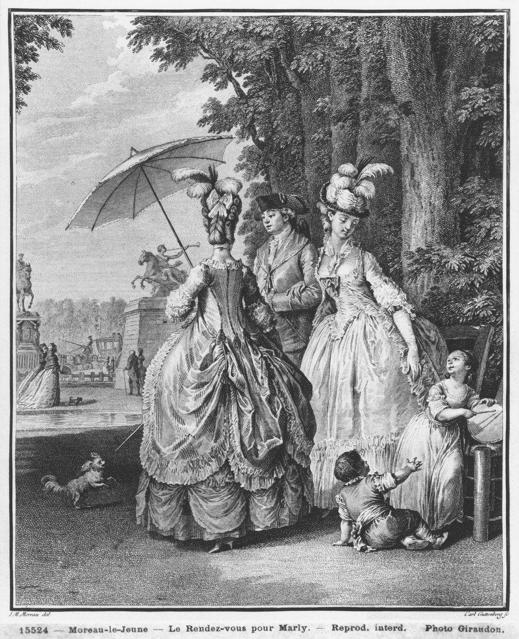 Marlyn tapaaminen, kaiverrus Carl Guttenberg (1743-90) n. 1777 tekijältä Jean Michel the Younger Moreau