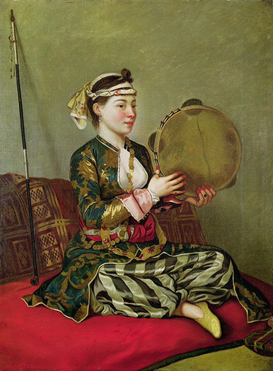 Turkkilainen nainen tamburiinilla tekijältä Jean Étienne Liotard