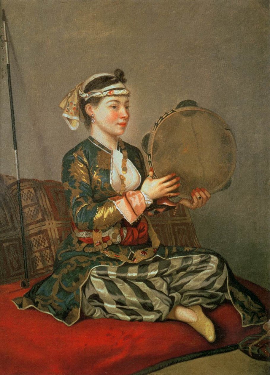 Turkkilainen nainen tamburiinilla tekijältä Jean Étienne Liotard