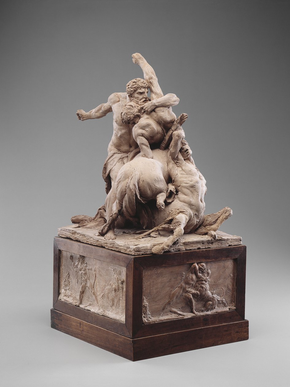 Hercules Fighting Two Kentaurs, n.1785 (terrakotta) tekijältä Jean Baptiste Stouf