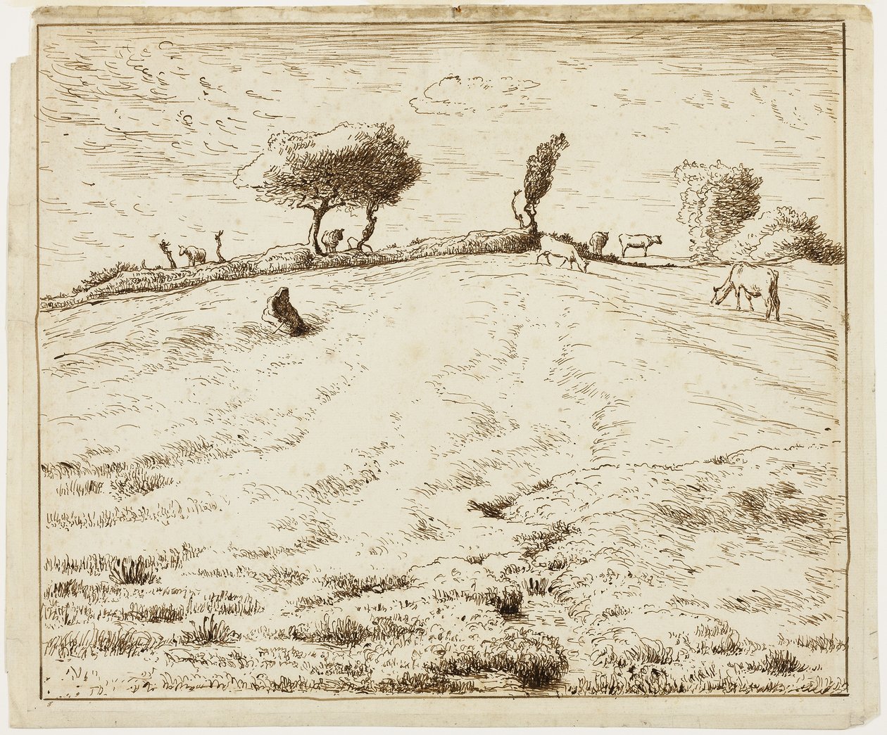 Maisema - Gruchyn kukkula, Normandia tekijältä Jean Francois Millet