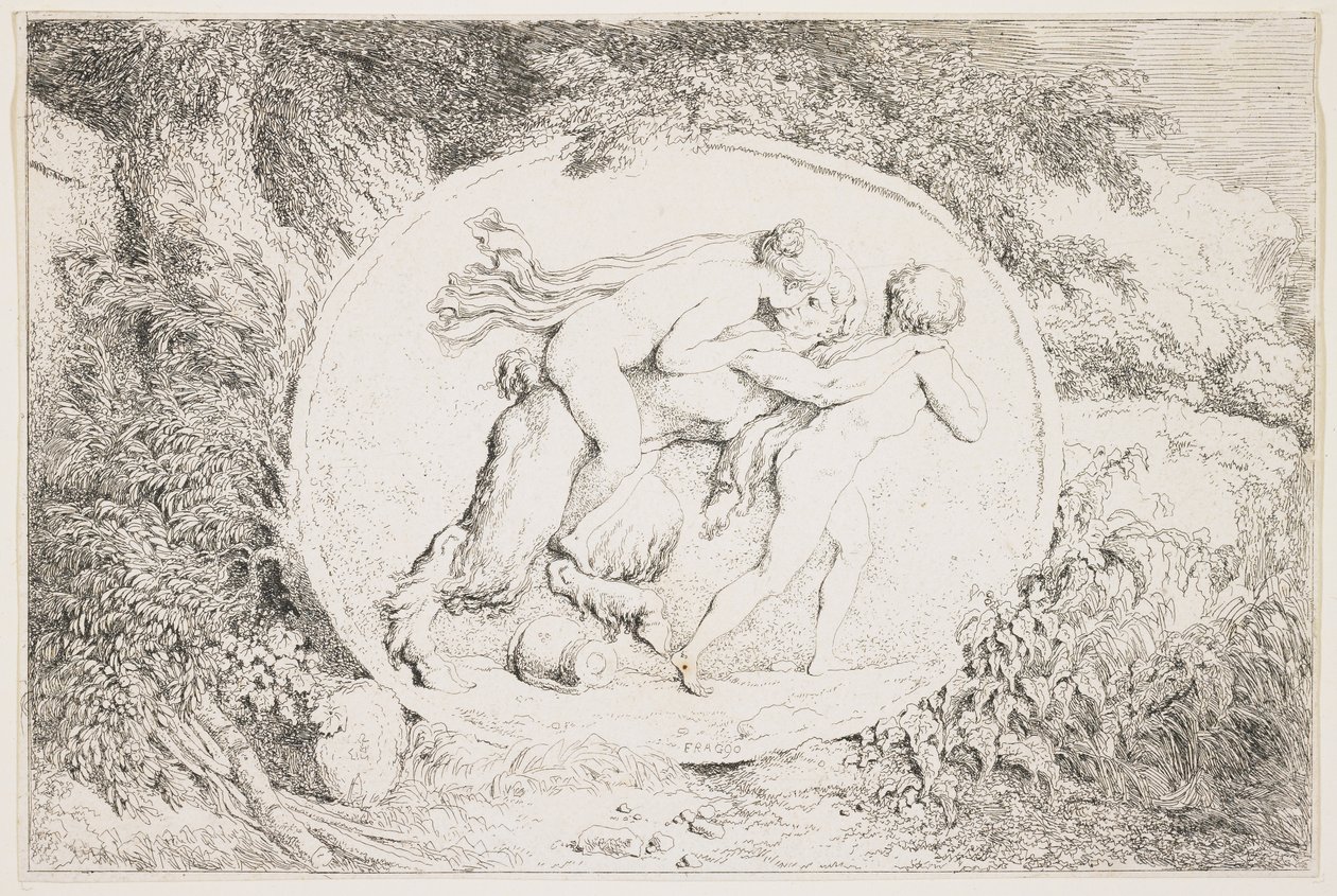 Nymfi Astride a Satyr, 1763 tekijältä Jean Honore Fragonard