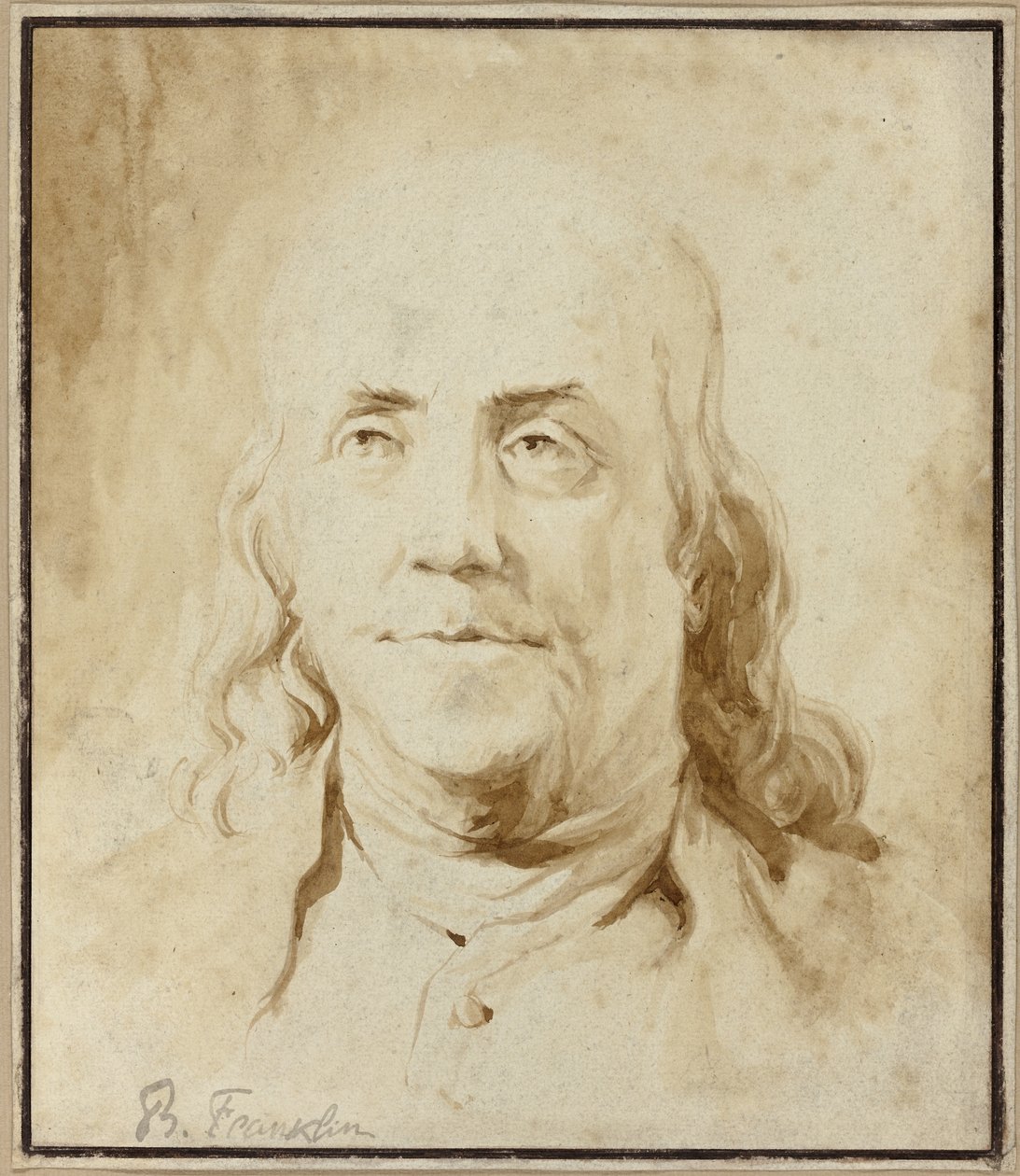 Benjamin Franklin, noin 1778 (sivellin ja ruskea muste). tekijältä Jean Honore Fragonard