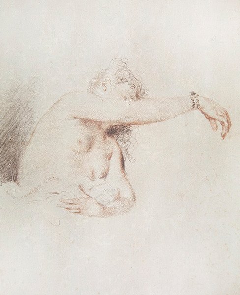 Alaston nainen kätensä nostettuna tekijältä Jean Antoine Watteau