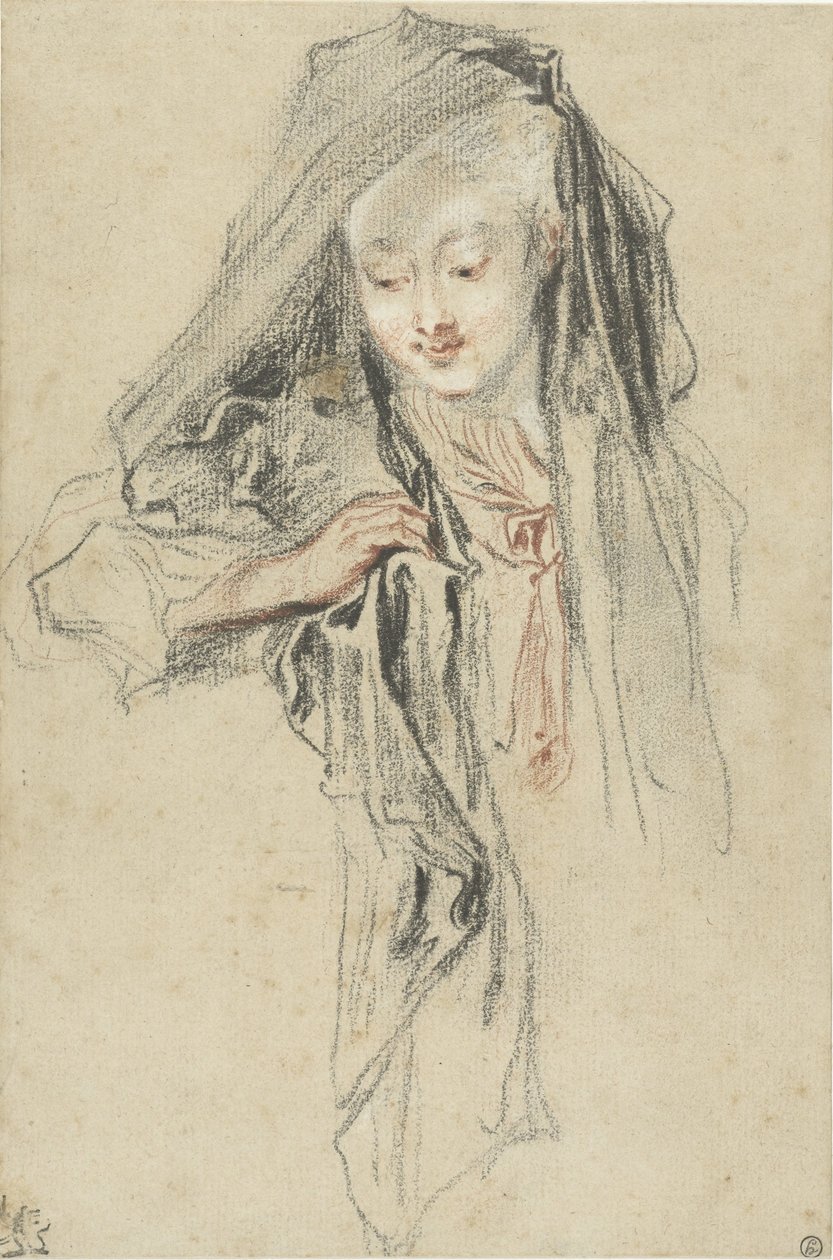 Nainen hunnulla tekijältä Jean Antoine Watteau