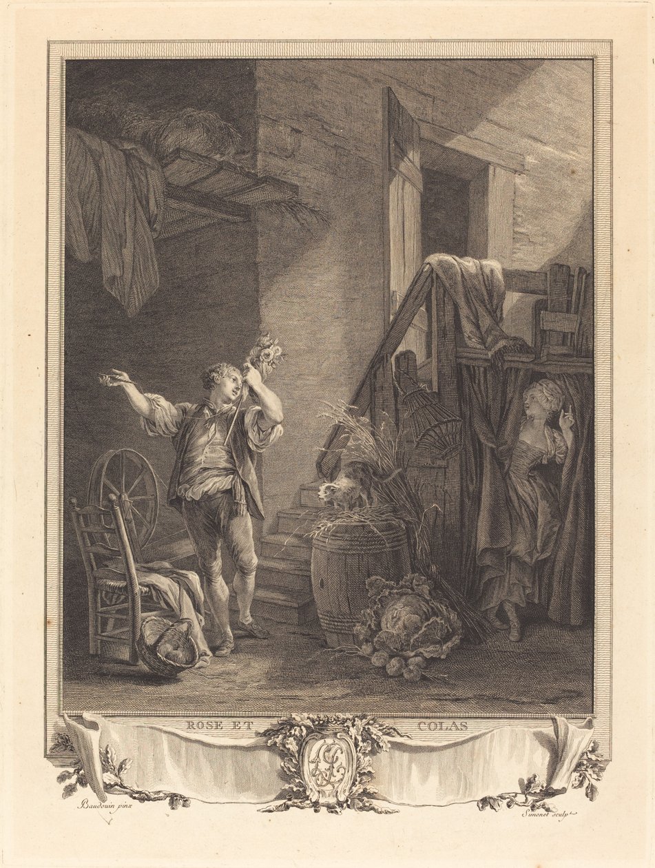Rose ja Colas tekijältä Jean Baptiste Blaise Simonet after Pierre Antoine Baudouin