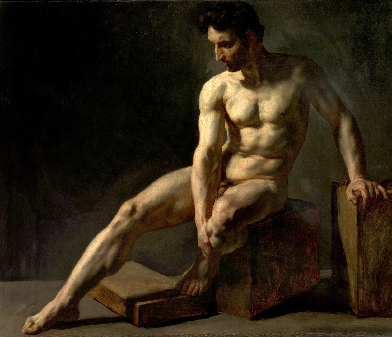 Istuva alaston mies tekijältä Jean Baptiste Edouard Detaille