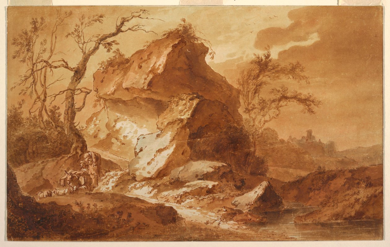 Piirros, Vuoristomaisema, 1763 tekijältä Jean Baptiste Huet