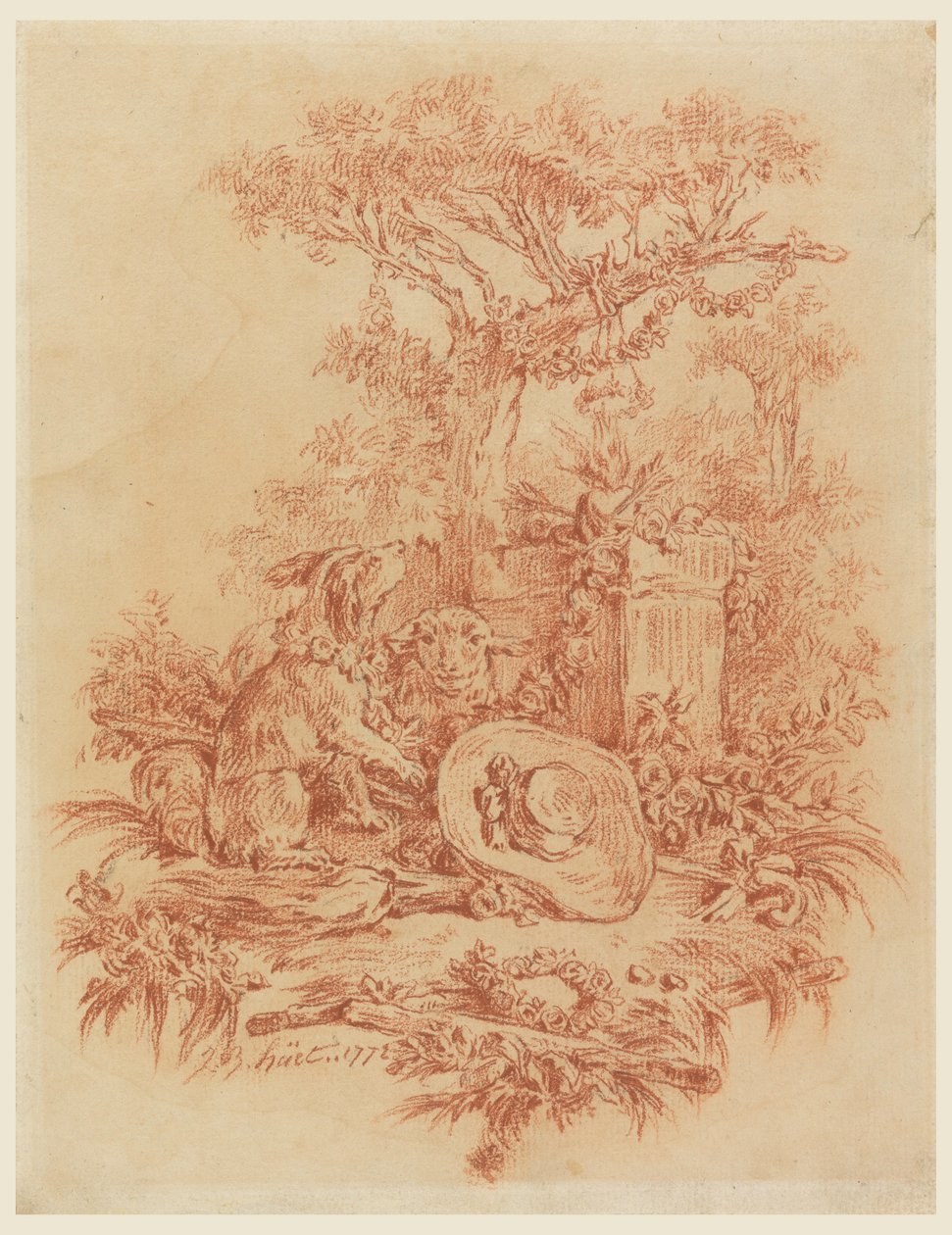 Piirros, Pastorale, 1772 tekijältä Jean Baptiste Huet