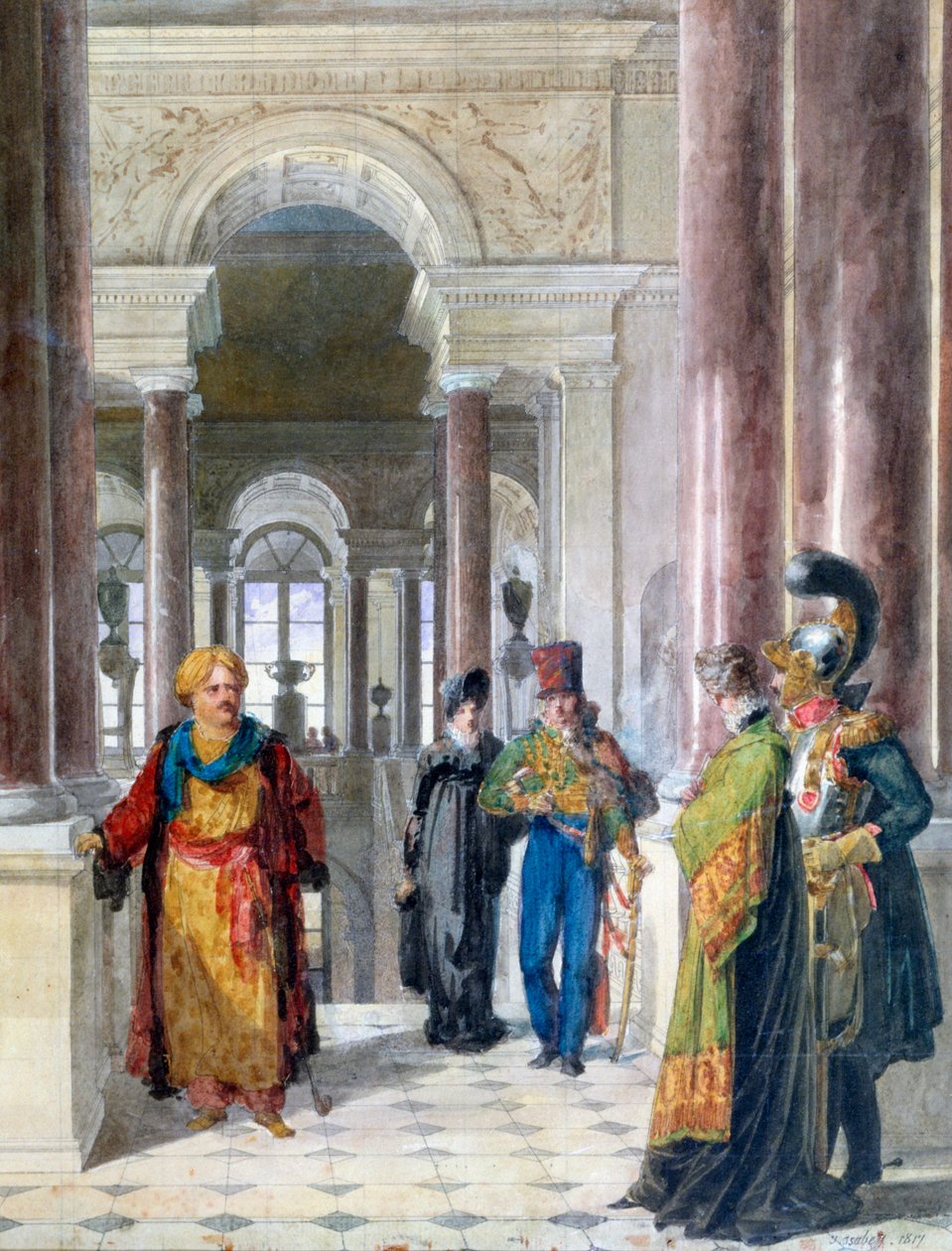 Museoon tutustuminen, 1817 tekijältä Jean Baptiste Isabey