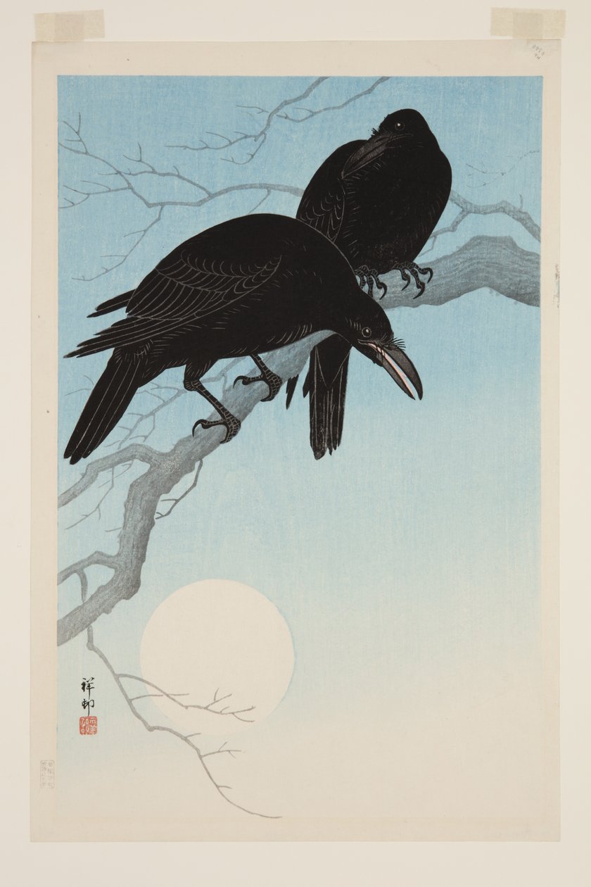 Crows in Moonlight (värillinen puupalikkaprintti) tekijältä Jean Baptiste Thonesse