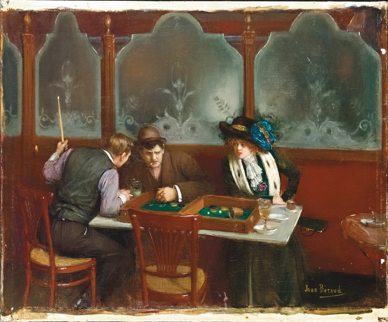 Kahvilassa; Au cafe, 1909 tekijältä Jean Beraud