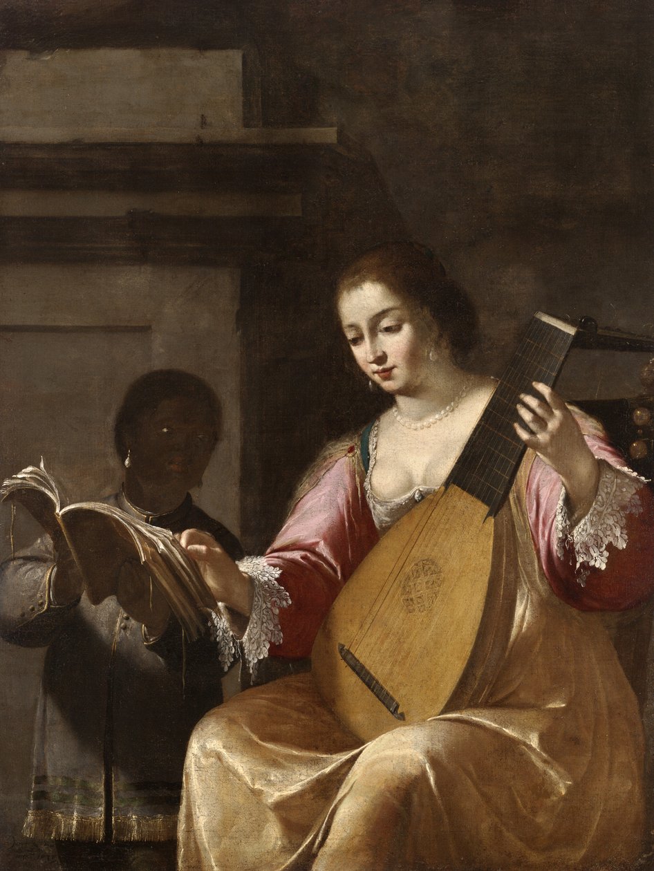 Nainen soittamassa luuttua, 1638 tekijältä Jean Daret