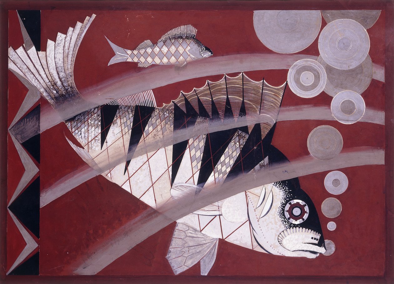 Kala, n. 1925 (guassi, kynä ja muste paperille) tekijältä Jean Dunand