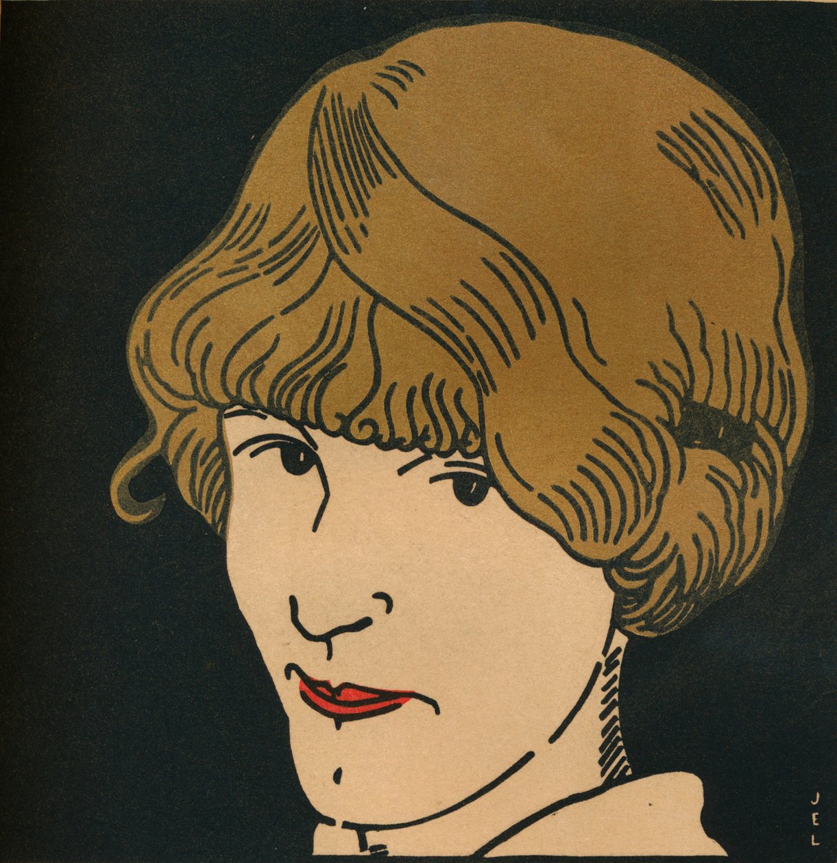 Kultainen hiusnaamio, 1912 tekijältä Jean Emile Laboureur