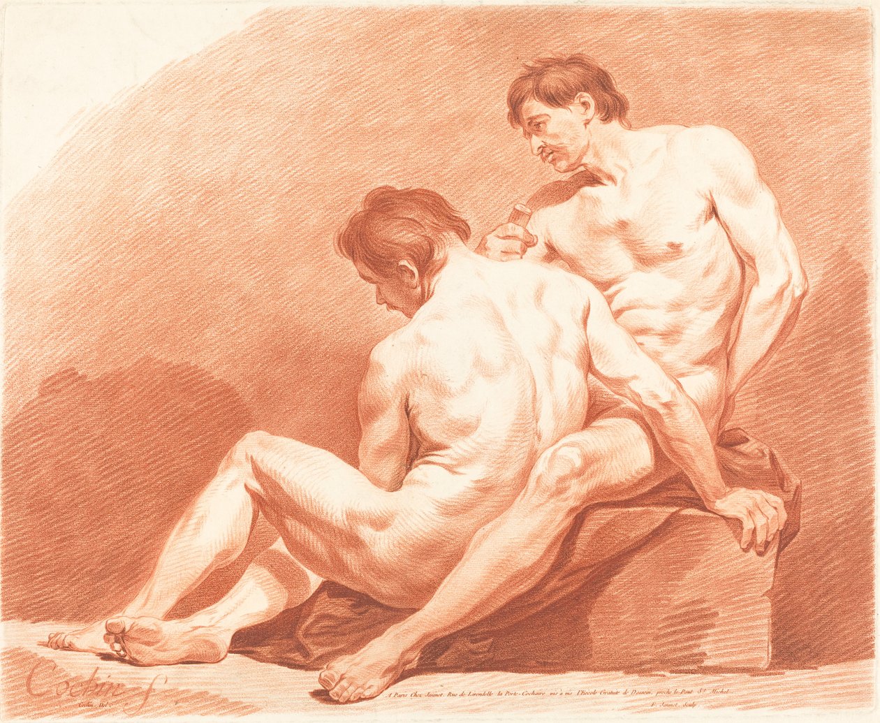 Kaksi miesalastoa, n. 1774. tekijältä Jean Francois Janinet