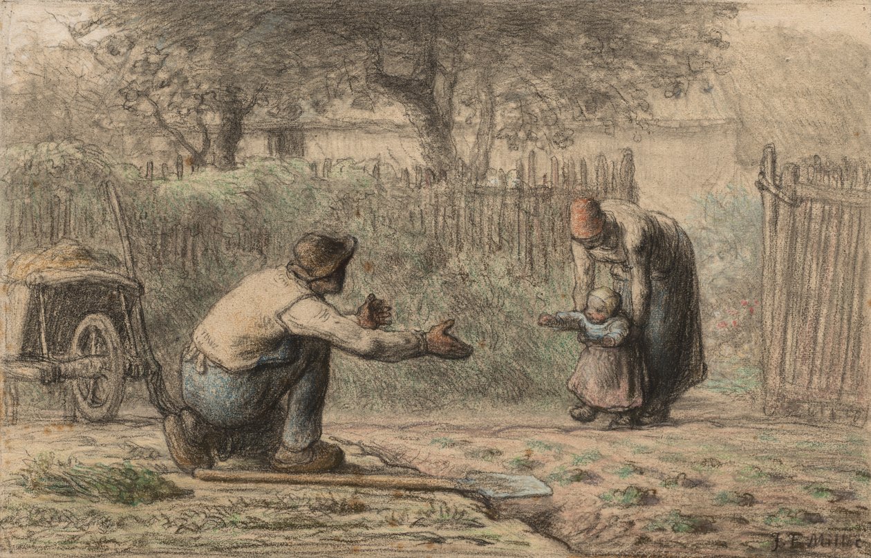 Ensimmäiset askeleet, c. 1858-1866. tekijältä Jean Francois Millet