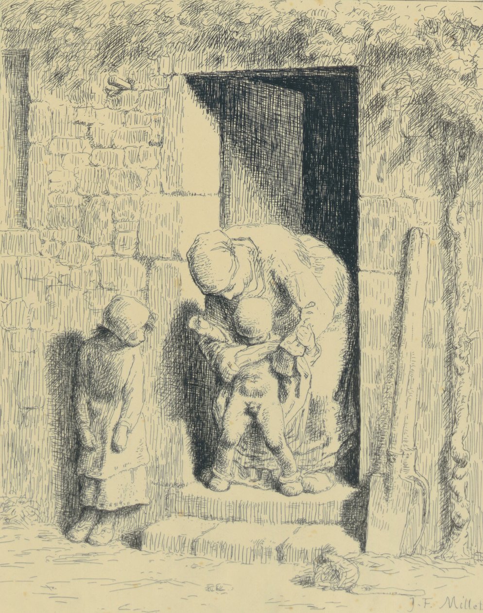 Äidin varovaisuus tekijältä Jean Francois Millet