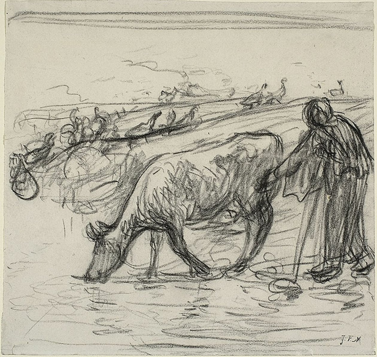 Talonpoika juottaa lehmää tekijältä Jean Francois Millet