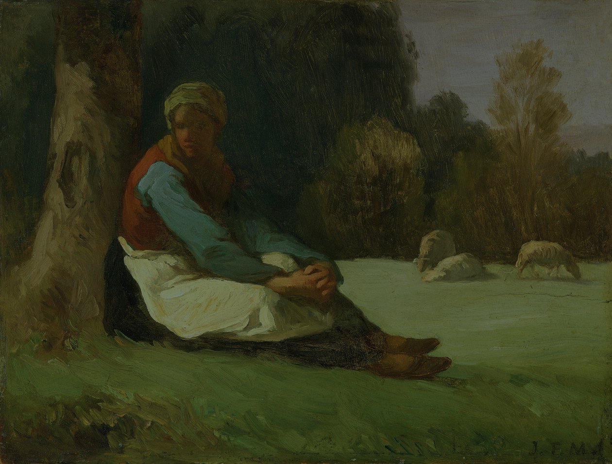 "Istuva paimentar", 1850-luku tekijältä Jean Francois Millet