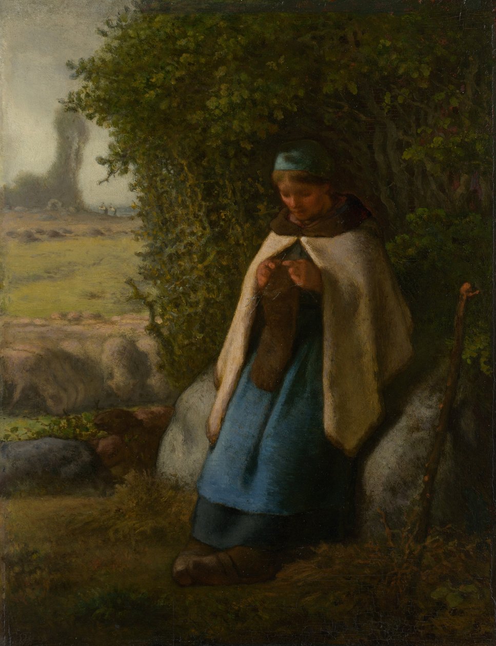 Paimentar istuu kalliolla, 1856. tekijältä Jean Francois Millet