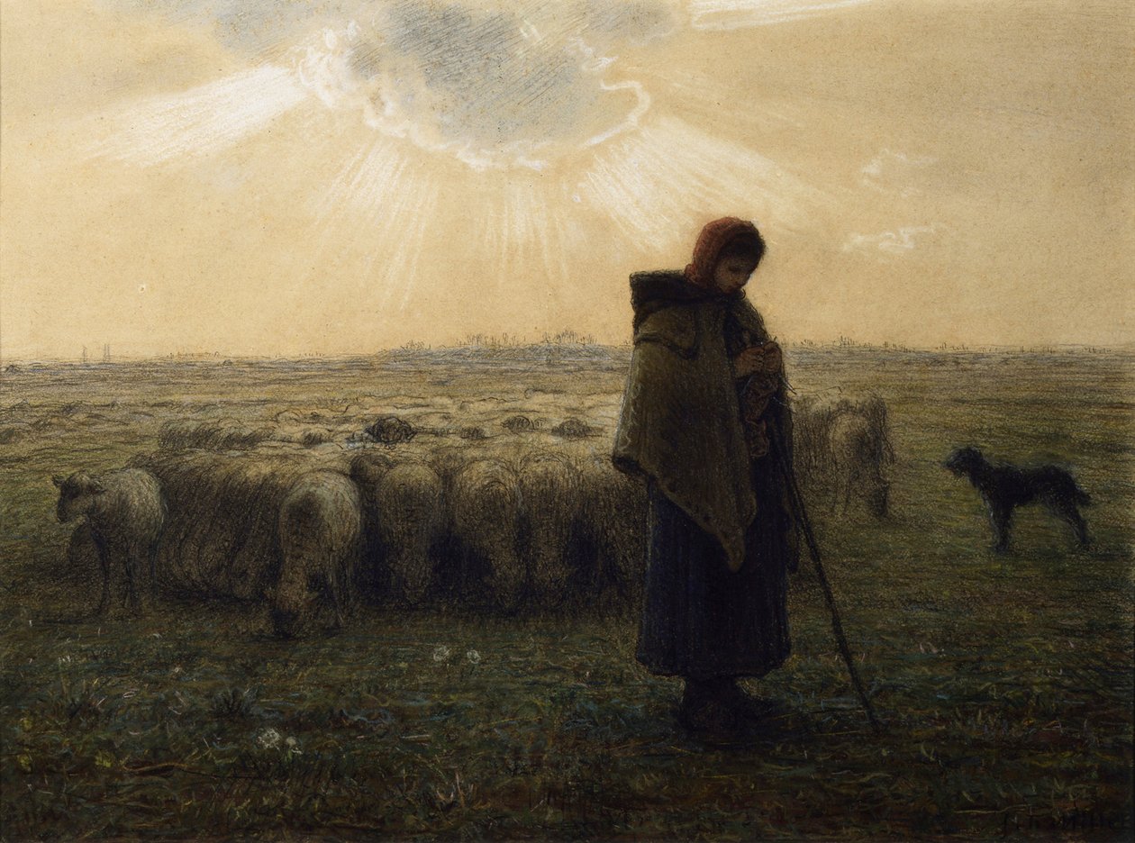 Paimentar ja hänen laumansa, 1862-67 tekijältä Jean Francois Millet