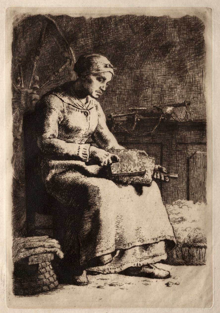 Nainen karstaus villaa tekijältä Jean Francois Millet